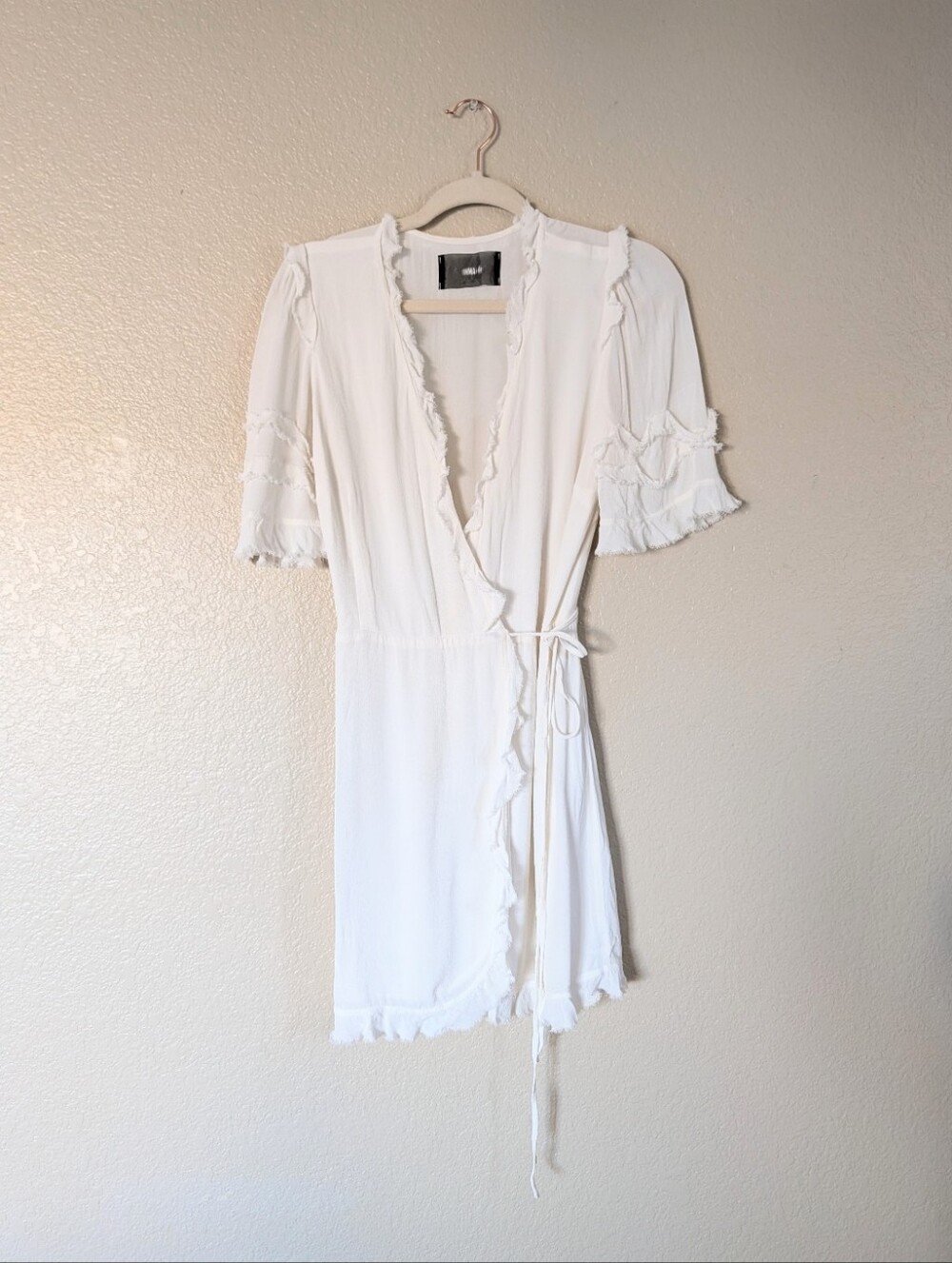 Reformation Ivory Ruffle Wrap Mini Dress